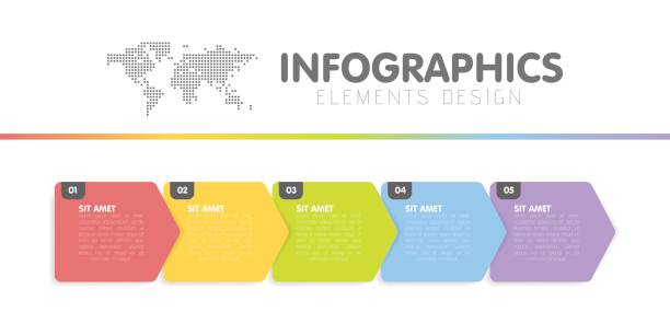 ilustrações de stock, clip art, desenhos animados e ícones de business infographics template. timeline with 5 arrow steps, five number options. vector element. - braga