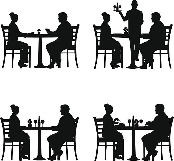 Business lunch in the restaurant Business lunch in the restaurant between business partners in different situations silhouette breakfast silhouettes stock illustrations