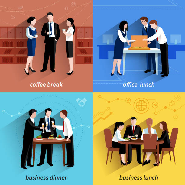 ilustrações de stock, clip art, desenhos animados e ícones de business lunch people 2x2 - boosting