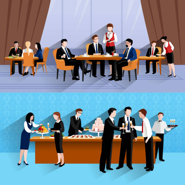 ilustrações de stock, clip art, desenhos animados e ícones de business lunch people compositions - boosting