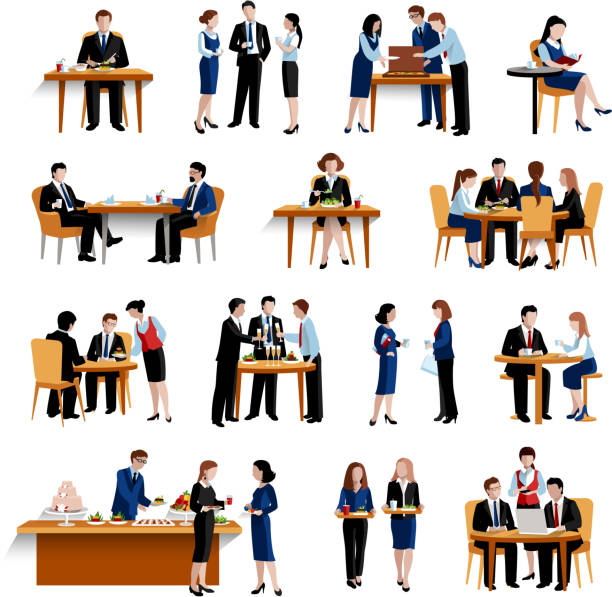 ilustrações de stock, clip art, desenhos animados e ícones de business lunch people - boosting