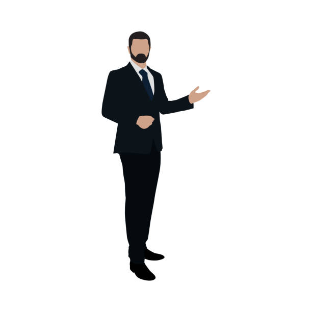 Business man at presentation. Flat vector illustration Business man at presentation. Flat vector illustration teacher silhouettes stock illustrations