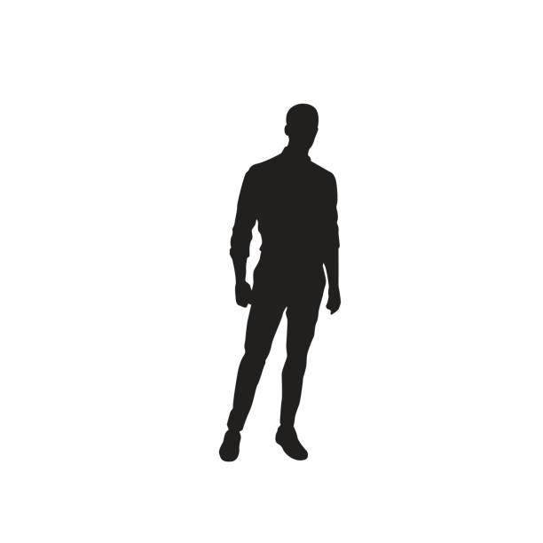 business man schwarze silhouette stehend voller länge over white background - ganzkörperansicht stock-grafiken, -clipart, -cartoons und -symbole