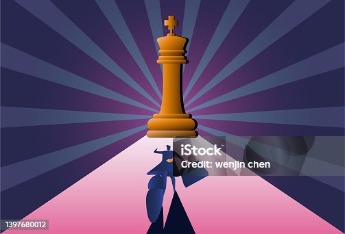 istock Business man is running towards chess, trying to be a sales champion. 1397680012