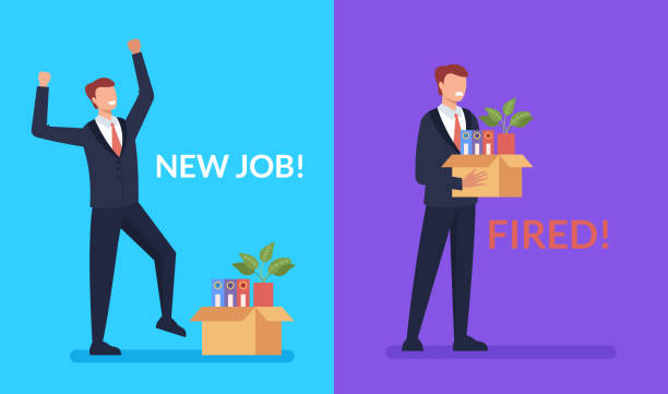 ilustrações de stock, clip art, desenhos animados e ícones de business man office worker character find new job and lost. being hired and fired concept. vector design graphic flat cartoon isolated illustration - lost first