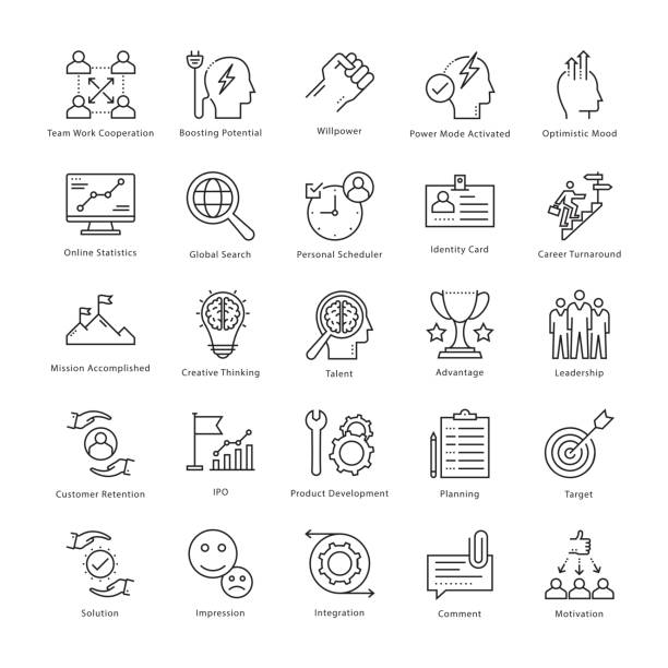 ilustrações de stock, clip art, desenhos animados e ícones de business management and growth vector line icons 2 - boosting