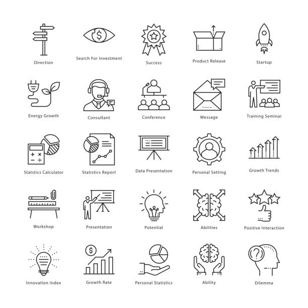 ilustrações de stock, clip art, desenhos animados e ícones de business management and growth vector line icons 3 - boosting