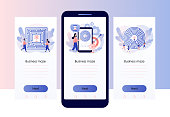 istock Business maze concept. Business metaphor. Tiny people looking for a way to reach the goal through the labyrinth.Screen template for mobile smart phone. Modern flat cartoon style. Vector illustration 1224549855