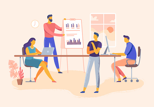 business vector team presentation meeting management office skills company illustration planning
