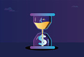 istock Business men work in an hourglass, hourglass and dollars, time is money 1316461644