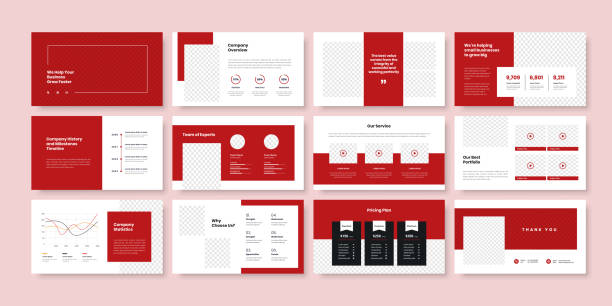 Business minimal slides presentation template Business minimal slides presentation template flat lay stock illustrations