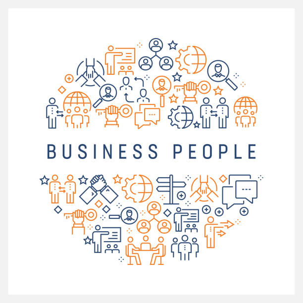 Business People Concept - Colorful Line Icons, Arranged in Circle Business People Concept - Colorful Line Icons, Arranged in Circle entrepreneur patterns stock illustrations