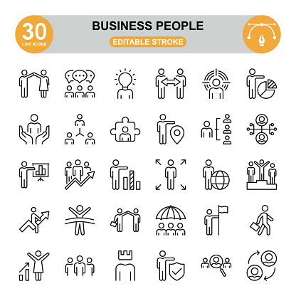 Business People Icon Set. Editable Stroke.