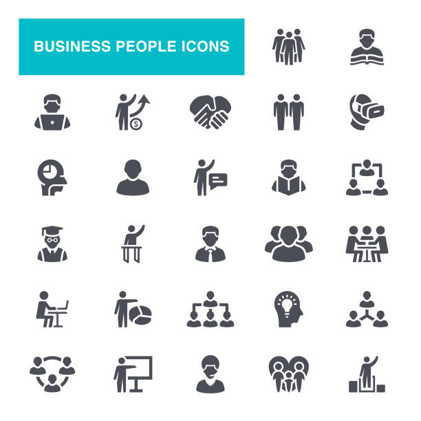 Business People Icons Conference - Event, Meeting, Business Meeting, Presentation, Icon Set black woman using phone stock illustrations