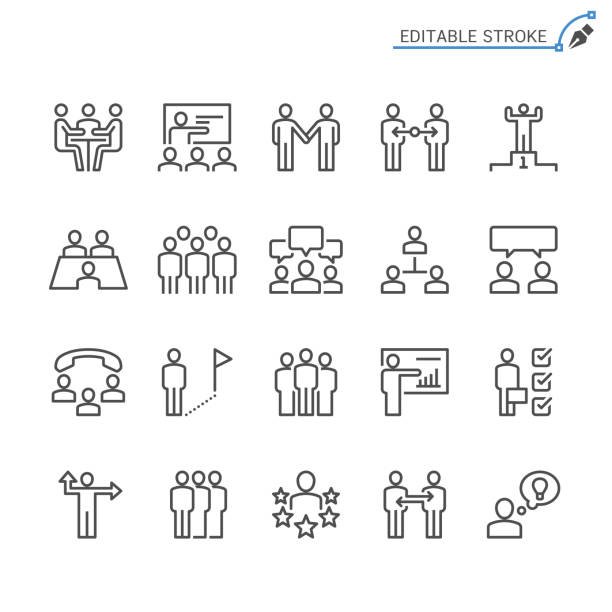 Business people line icons. Editable stroke. Pixel perfect. Simple vector line Icons. Editable stroke. Pixel perfect. presentation speech stock illustrations