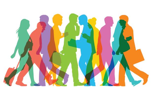 Business People or commuters Colourful overlapping silhouettes of business people. Fully re-positionable elements leadership silhouettes stock illustrations