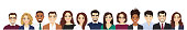 Portrait of happy diverse multiethnic business people standing together. Team of colleagues in different ages. Isolated vector illustration.