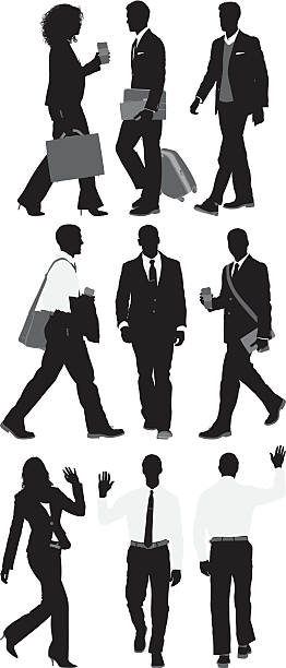 business people walking - curley cup stock illustrations