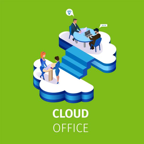 ilustrações de stock, clip art, desenhos animados e ícones de business people work in multistorey cloud office - business man shoes on desk