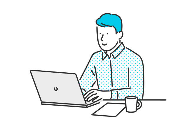 ilustraciones, imágenes clip art, dibujos animados e iconos de stock de persona de negocios que trabaja desde casa. - typing on laptop