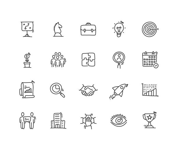 Business Planning Icon set Business Planning Icon set communication drawings stock illustrations