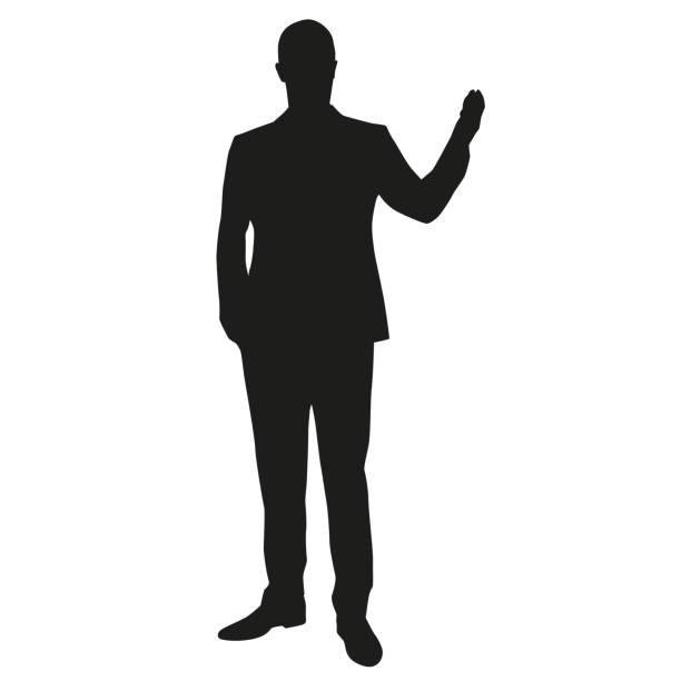 Business presentation, businessman vector silhouette Business presentation, businessman vector silhouette presentation speech clipart stock illustrations