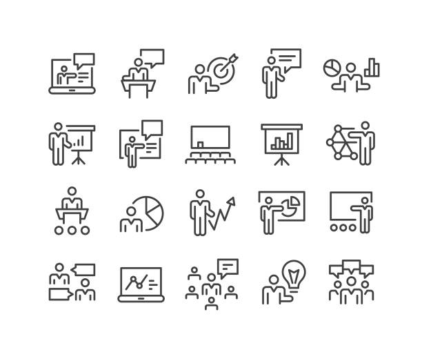 business presentation icons - classic line series - präsentation stock-grafiken, -clipart, -cartoons und -symbole