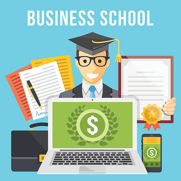 Business school flat illustration concept Business school flat illustration concept. Modern flat design concepts for web banners, web sites, printed materials, infographics. Creative vector illustration MBA stock illustrations