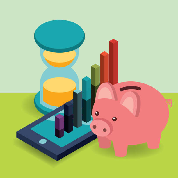 business smartphone hourglass chart piggy bank money vector...