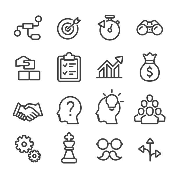 Business Solution Icon - Line Series Business, Solution, problems, strategy, chess symbols stock illustrations