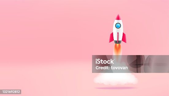 istock Business start up concept. Horizontal pink banner with copy space 1321692812