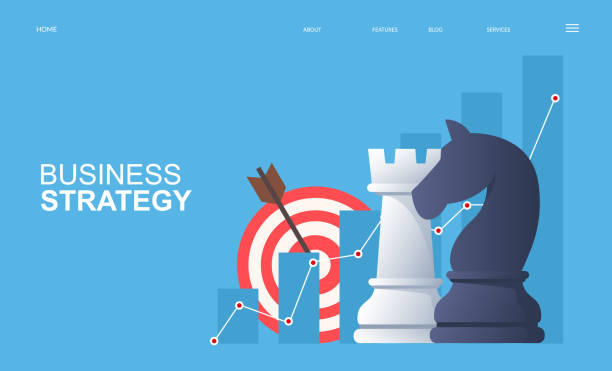 Business strategy and business analysis concept. Business strategy and business analysis concept. Growing graph, target and chess pieces. Vector illustration. chess backgrounds stock illustrations