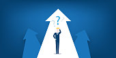 Confused Business Man Standing Around Big Up Arrows - Illustration in Editable Vector Format