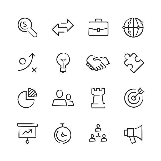 Business Strategy Icons — Sketchy Series Professional icon set in sketch style. Vector artwork is easy to colorize, manipulate, and scales to any size. chess drawings stock illustrations