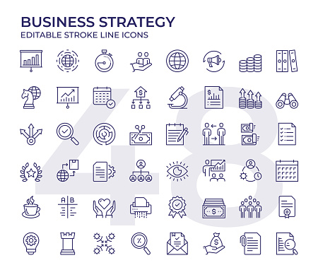 Vector Style Business Strategy Editable Stroke Line Icon Set