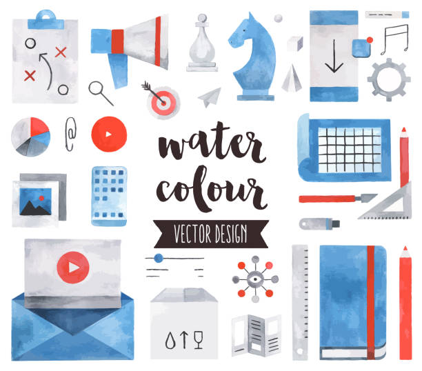Business Strategy Watercolor Vector Objects vector art illustration