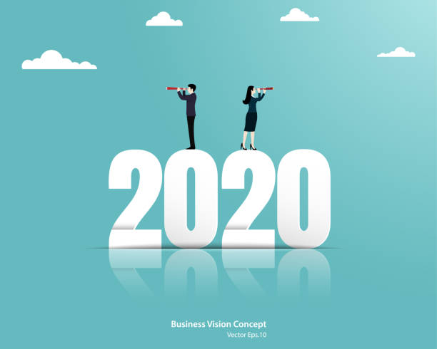 Business team leader vision Business team leader vision ahead strategy for 2020 new year. Looking at to growth target, Achievement, Business concept, Vector illustration flat 2020 stock illustrations