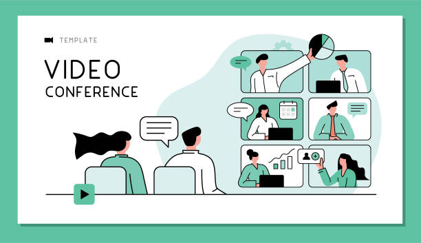Business video conferencing vector art illustration