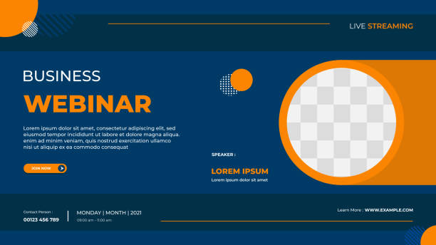 Business webinar banner template for website with circle frame and minimal concept of geometric background vector art illustration