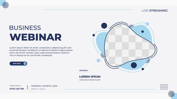 Business webinar banner template for website with liquid frame and geometric shape concept vector art illustration