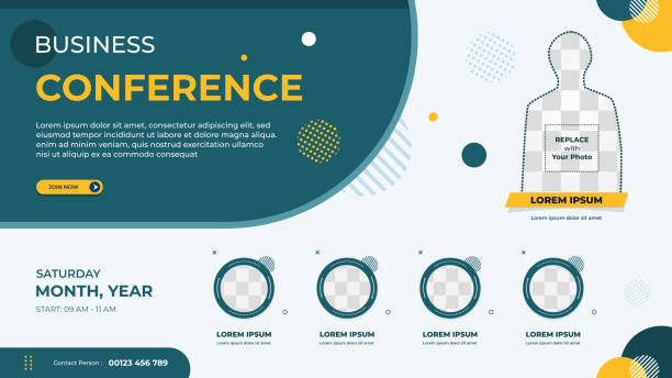 Business webinar banner template for website with multi circle frame and blue background geometric minimal concept vector art illustration