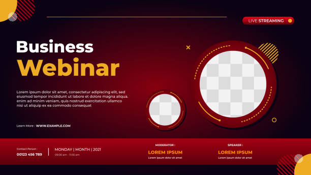 Business webinar banner template for website with two circle frame and red gradient geometric background vector art illustration