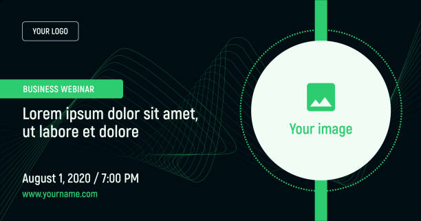 Business webinar with image and contact data on a dark background. Green vector template for webinar, conference, e-mail, flyer, meetup, party, event, web header banner ads templates stock illustrations