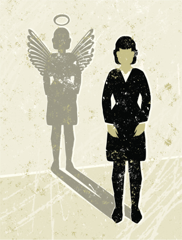 Business Woman Casting an Angel Shadow