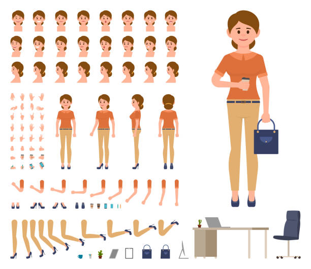Business woman in casual office look character creation set. Cartoon style manager constructor kit Business woman in casual office look character creation set. Cartoon style manager constructor kit avatar patterns stock illustrations