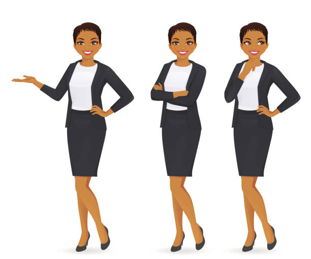 Business woman set Business woman set in suit vector illustration short hair stock illustrations