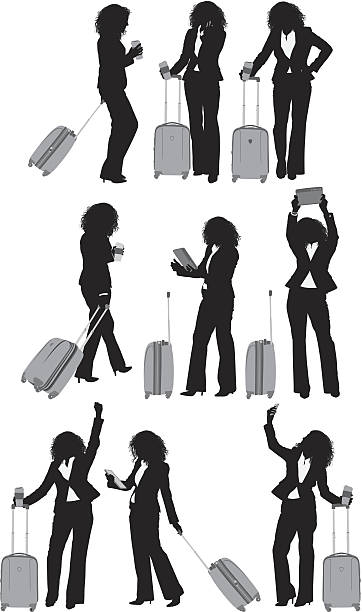 biznes kobieta z walizka - curley cup stock illustrations