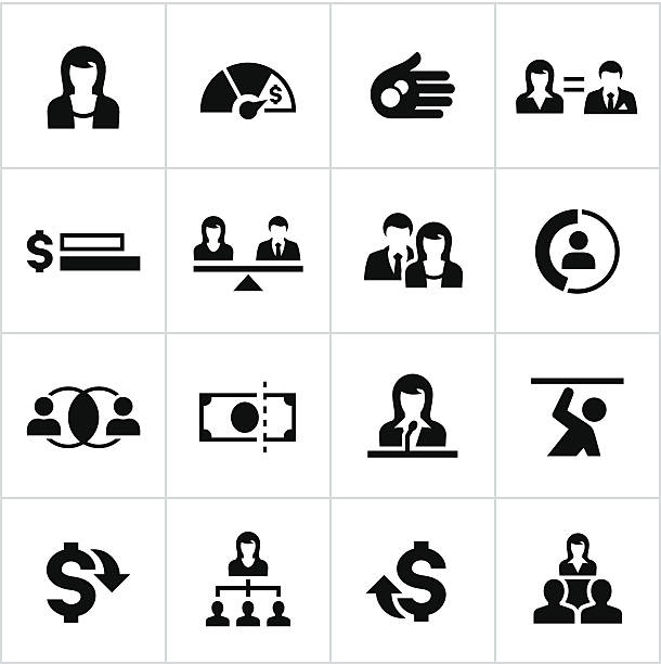 Business Women Equality Icons Women in the workforce equality related icons. All white strokes/shapes are cut from the icons and merged allowing the background to show through. gender stereotypes stock illustrations