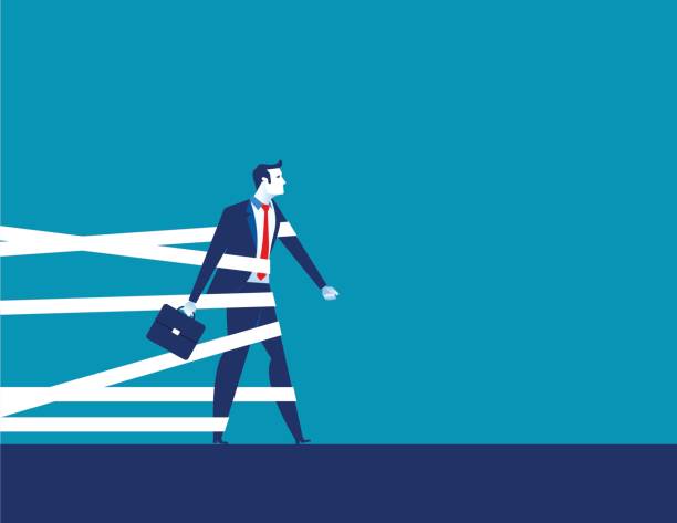 Businessman being held back by tape. Concept business vector. Businessman being held back by tape. Concept business vector. restraining stock illustrations
