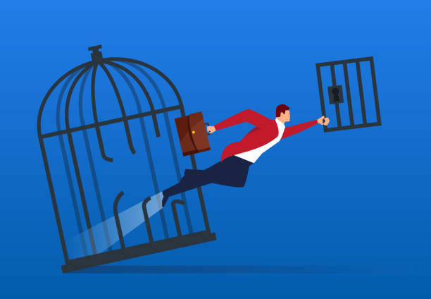 Businessman breaks the cage and flies out  free commercial use stock illustrations
